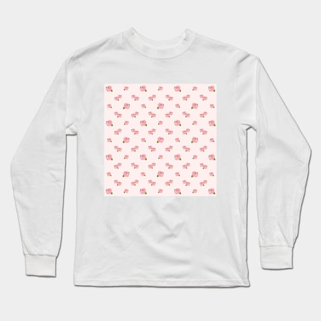 Pink Roses Pattern on Pale Pink Long Sleeve T-Shirt by NataliePaskell